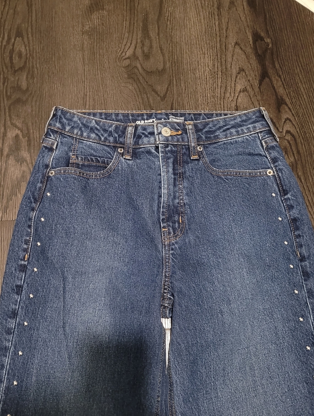 Old Navy Women's Size 2 Extra High Rise Straight Studded Embellished Jeans Blue